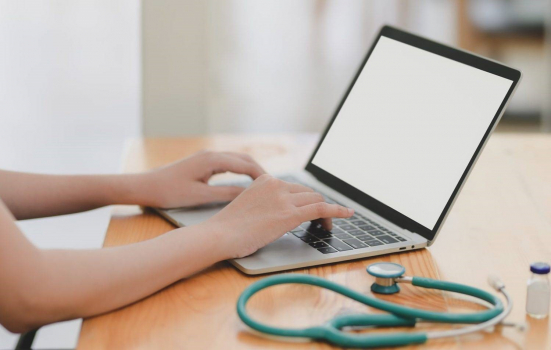 Laptop and stethoscope